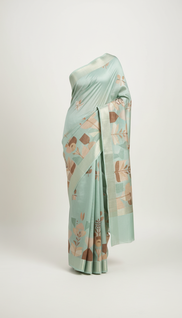 Silk saree with mint mist graphic