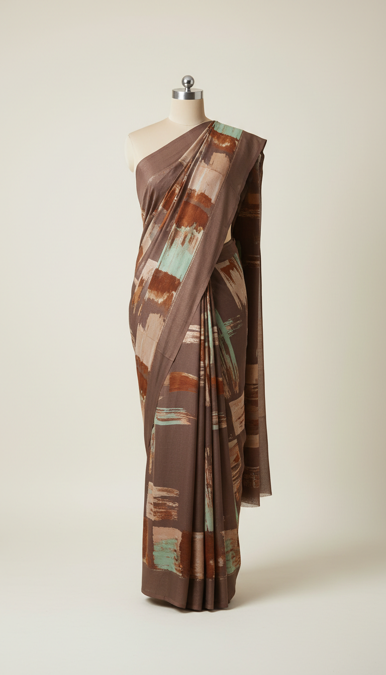 Crepe saree with bold plum print